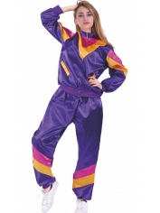 80s Lady Tracksuit Costume Purple - Womens 80s Costumes